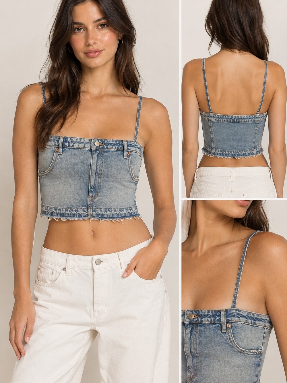 Zara Denim Crop Cami in Light Blue
